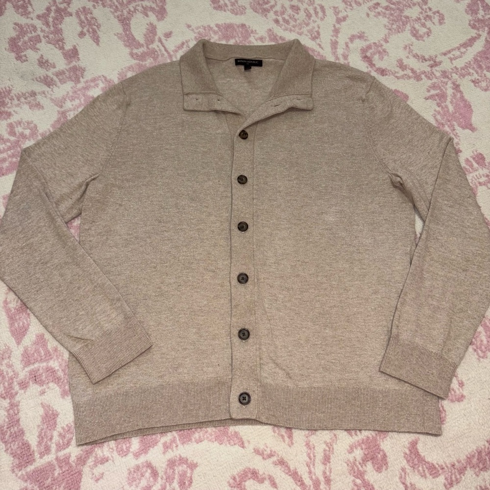 Banana Republic Cotton & Wool Blend Beige Collar Button Up Cardigan Men’s L